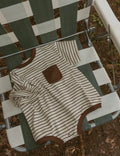 Cory Pocket Romper in Thin Chocolate Stripe